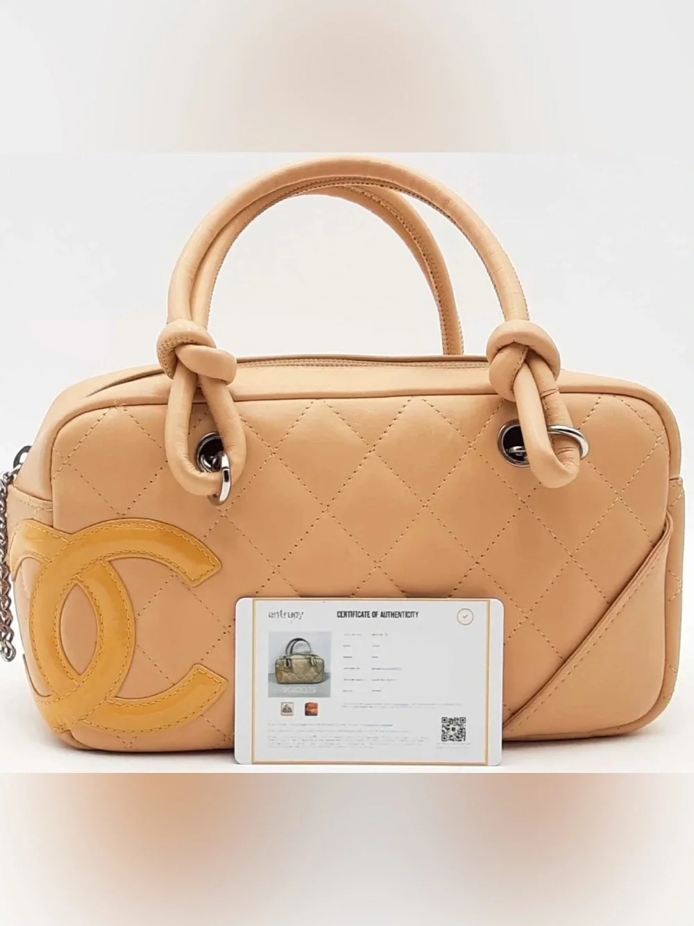 Chanel Quilted Beige Leather Top-Handle Women's Bag